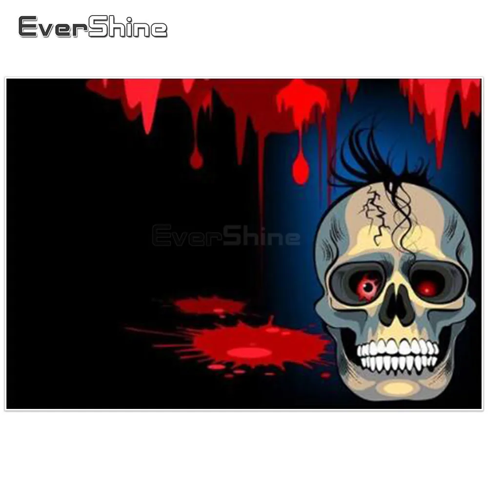 

EverShine DIY Diamond Mosaic Cross Stitch Skull Pictures 5D Diamond Painting Full Drill Square Halloween Party Wall Decor