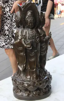 

16 China Bronze Copper Four surface Guan Yin Kwan-yin Boddhisattva Buddha Statue