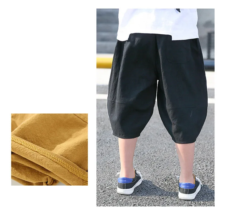 fashion 2018 cotton linen knee length boys pants kids loose trousers clothing children summer pants for teenage boys clothes (22)