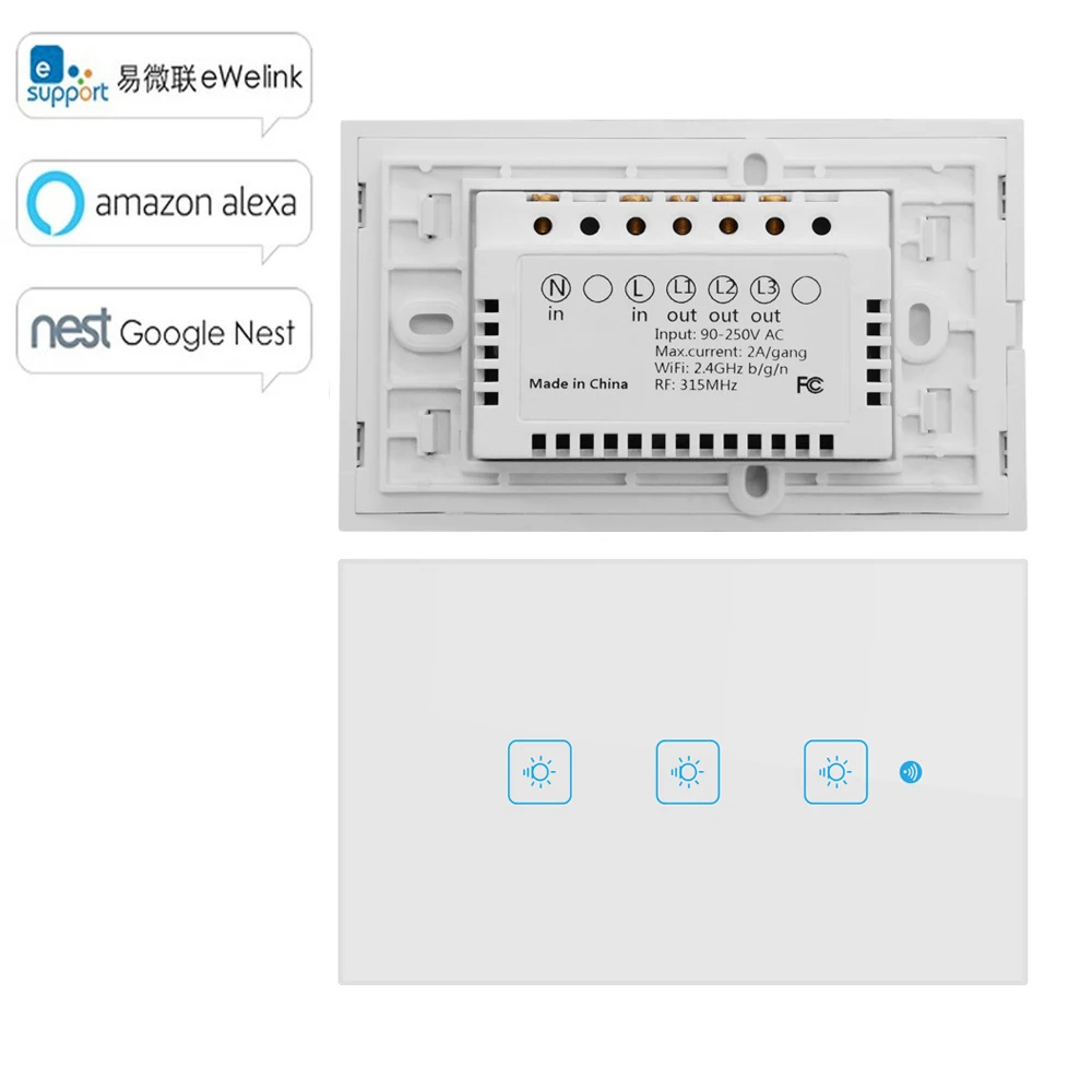 

Ewelink WS 120 US Wifi Smart Wall Touch Switch Glass Panel APP Remote Control No Hub Required work with Amazon Alexa Google Home