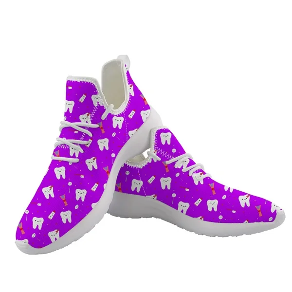FORUDESIGNS/повседневные женские весенне-осенние сетчатые трикотажные кроссовки с забавным мультяшным зубом/принтом дантиста, черная дышащая обувь на плоской подошве - Цвет: HXA162Z61