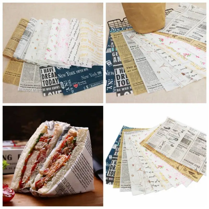 

50Pcs/Lot Wax Paper Food Grade Grease Paper Food Wrappers Wrapping Paper For Bread Sandwich Burger Fries Oilpaper Baking Tools