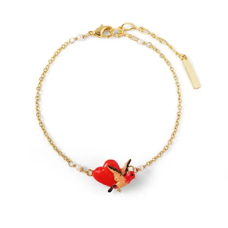 Amybaby дизайнер глянцевое покрытие красное сердце любовь птица женские ожерелье, серьги-гвоздики кольцо браслет ювелирные изделия Вечерние