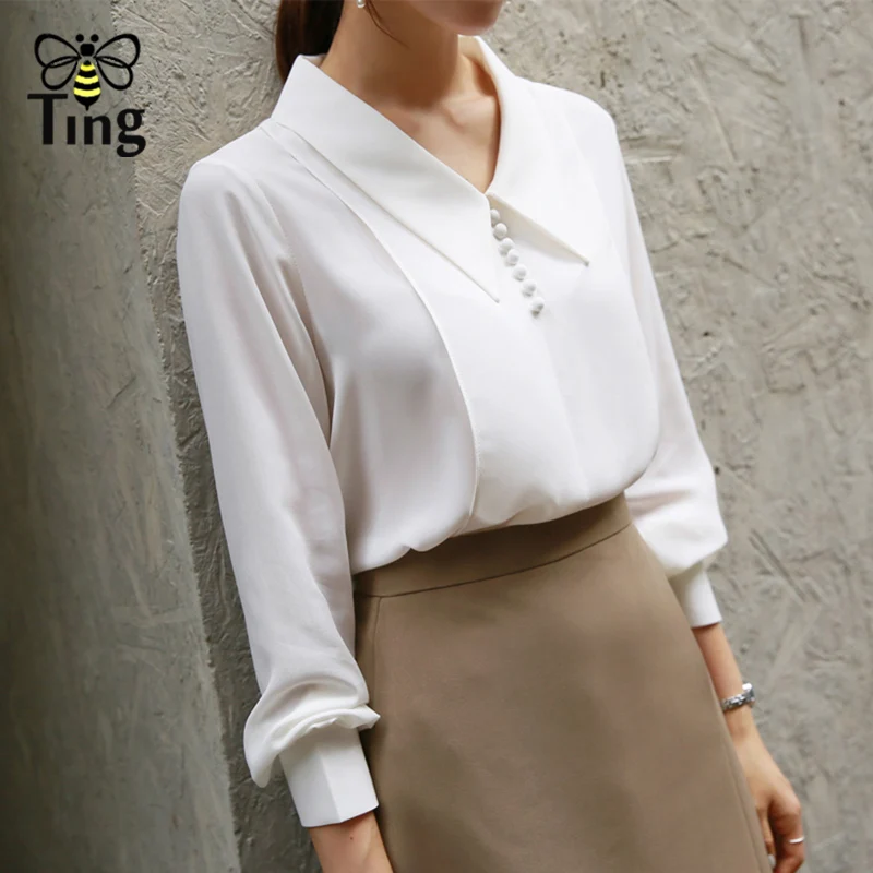 

Tingfly High Quality Turn Down Collar Office Lady White Blouses Women Spring Autumn Casual Blouse Shirts Streetwear Tops New