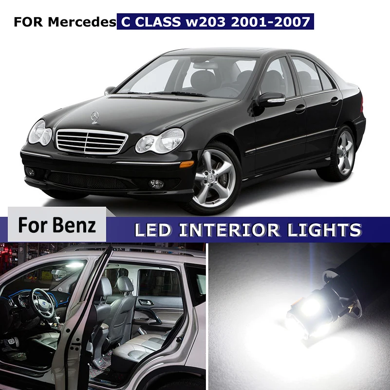 

11Pcs Canbus White LED Bulbs Lamp Interior Lights Kit Package For 2001-2007 Mercedes W203 Accessories Map Dome Trunk Door Lights