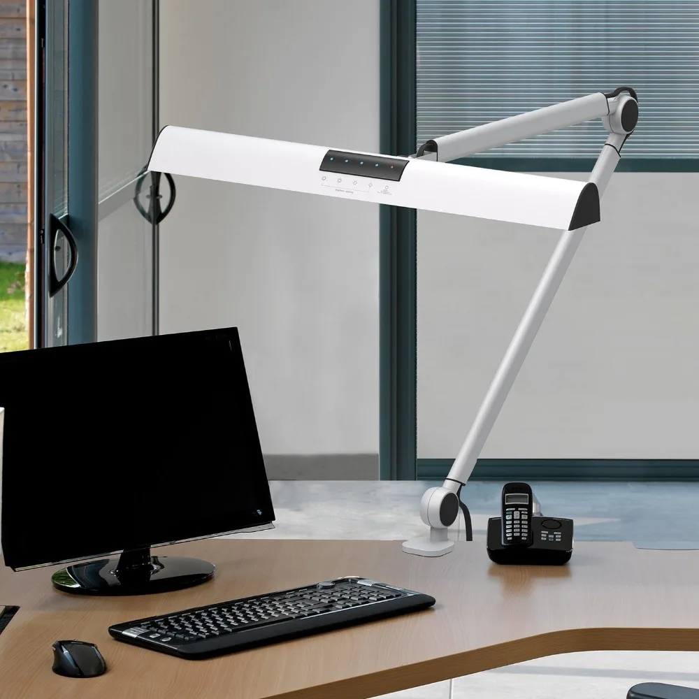 A509 LED Swing Arm Architect Desk Lamp Clamp, Touch Table Lamp for Reading Working Silver 2 Lighting Modes, 4-level Dimmable