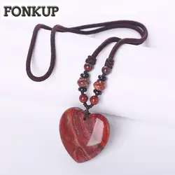 Forkup кулон сердце ожерелья красная яшма Fine Jewelry Готический Для женщин украшения Обручение Аксессуары Коренастый Зодиака бисером пляж