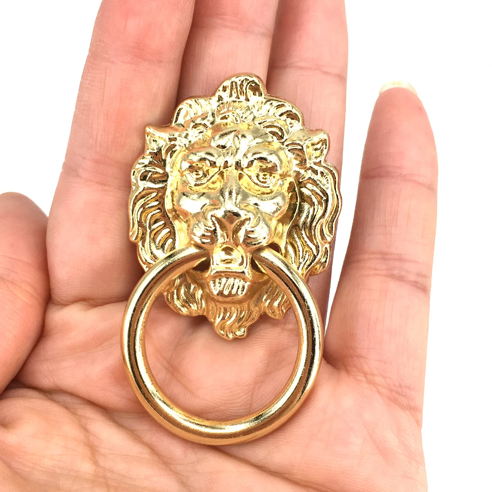 Cabeça do Leão do Vintage Maçanetas de Gaveta Móveis Porta Pull Handle Armário Dresser 1.57 ”40mm x 2.63 ”67mm Ouro 12 Pcs