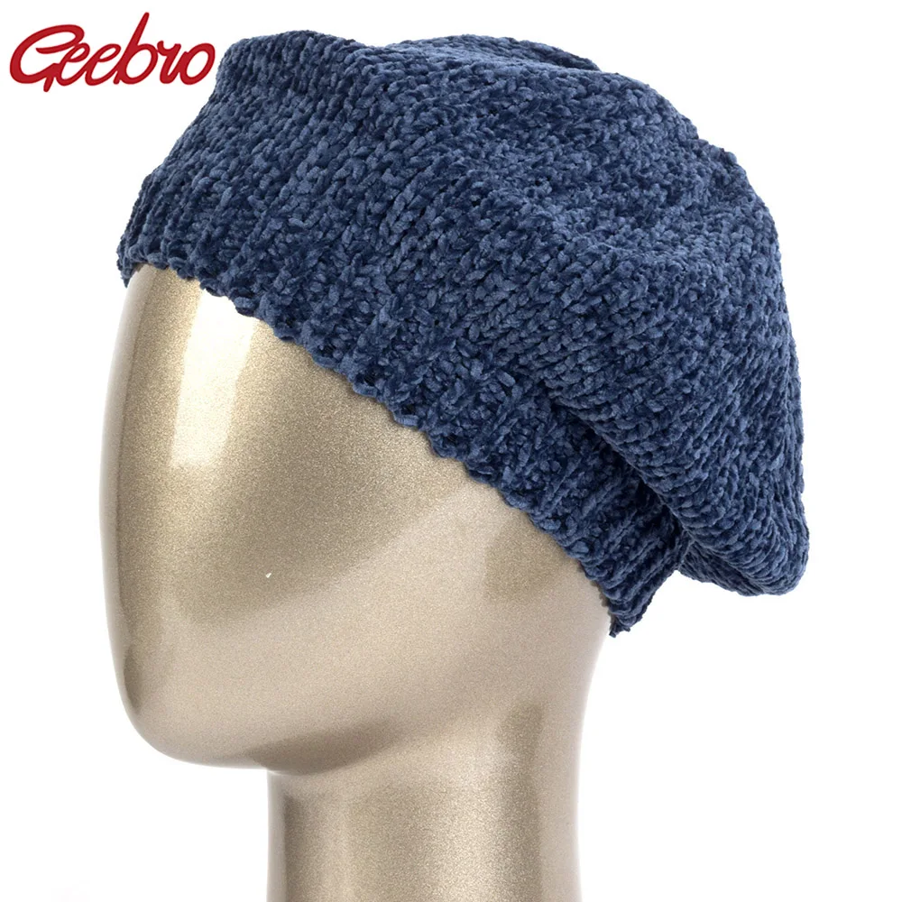 

Geebro Knitted Wool Hats For Women Lady Winter Berets Spring Casual Warm Hat Female Solid Beret Hats Fashion Chenille Caps BL003