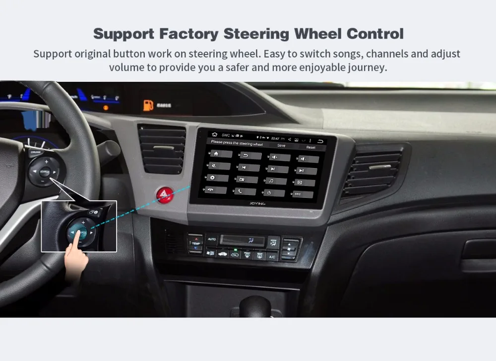 Clearance JOYING 9" Octa core Android 8.0 Car Radio player 4G RAM 64G autoradio For Honda Civic 2012-2015 Support SWC TPMS Video output 21