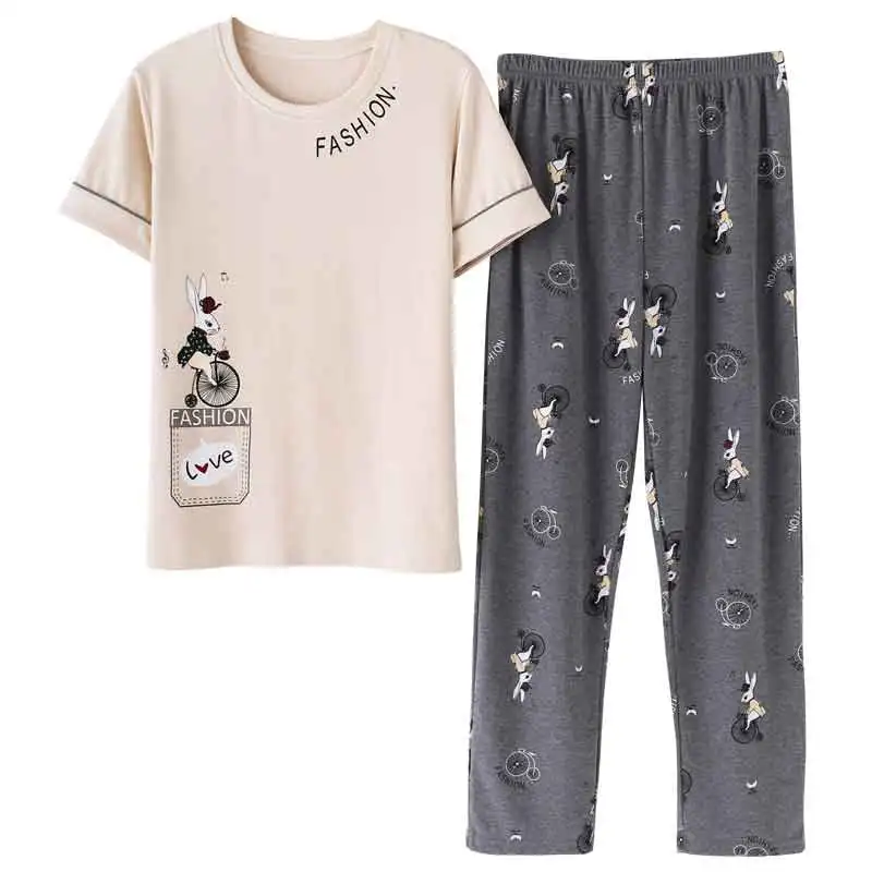 BZEL, летний милый комплект пижамы с героями мультфильмов, Женская M-2XL ночная рубашка, удобная женская одежда для сна, хлопковая Домашняя одежда, одежда для отдыха, 2 шт - Цвет: 003