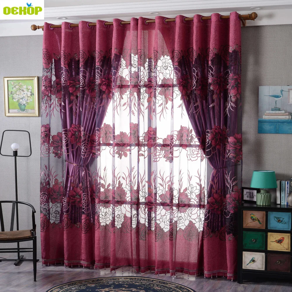 

DEKOP Floral Sheer Tulle Window Curtains For Living Room The Bedroom The Kitchen Modern Voile Curtain Fabric Blinds Short