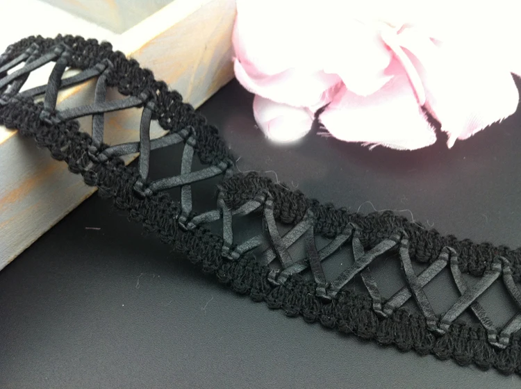 

10 yard 3cm 1.18" wide black/coffee/ivory leather tapes lace trim ribbon hrt5e free ship