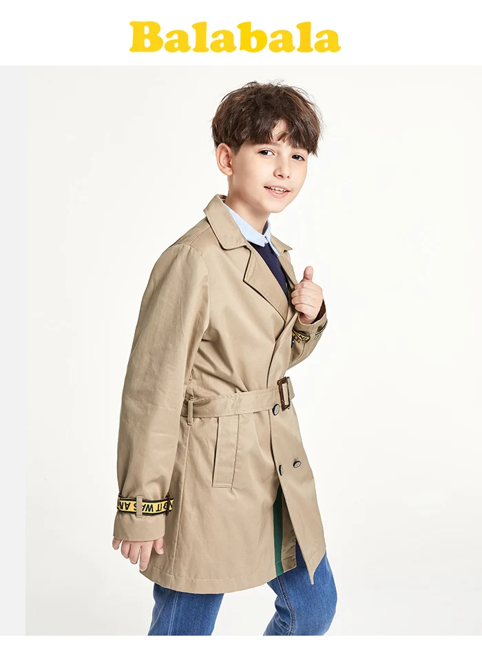 Balabala Children clothing jacket boy autumn new style big boys trench coat windbreaker long section Korean version