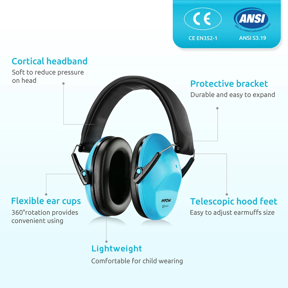 Mpow – protège-oreilles HM068 SNR 29db, anti-bruit, Protection auditive,  avec bandeau réglable, pour enfants et adolescents