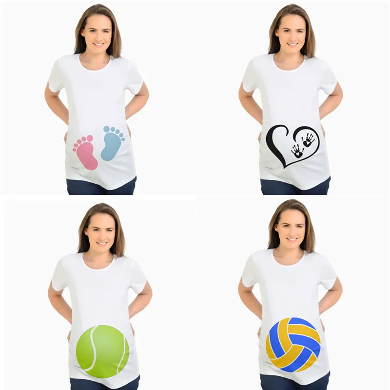 

Plus Size Black simple pattern Heart hand print Pregnant Tees Women T-shirt Maternity short sleeve T Shirt funny Pregnancy Tops