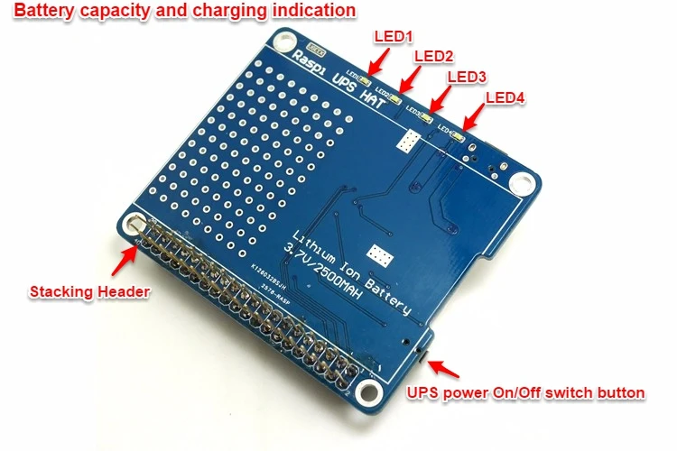 UGEEK UPS шляпа с батареей для Pi 3 Модель B/3B+/3A+/2B/Raspberry 4 | Pi адаптер батареи | источник питания | Зарядка во время работы Pi