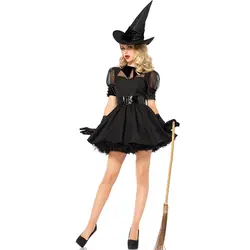 Черный средневековый костюм ведьмы Robe Adult для женщин; Большие размеры костюмы на Хэллоуин Готический Необычные платье со шляпой w850869