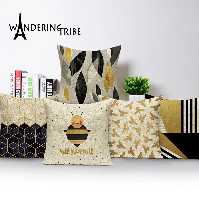 

Geometric Cushion covers Stripe Colorful Cushions Home Sofa Decor Custom Linen Pillow cover Bee Cushion cover Outdoor Cushions