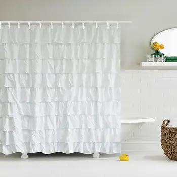 

LanLan Plain Colour Waterproof Corrugated Edge Shower Curtain Ruffled Bathroom Curtain Decoration