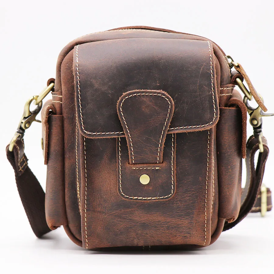 Brand Thick Crazy Horse Leather Small Casual Handbag Men's Cross Body ...