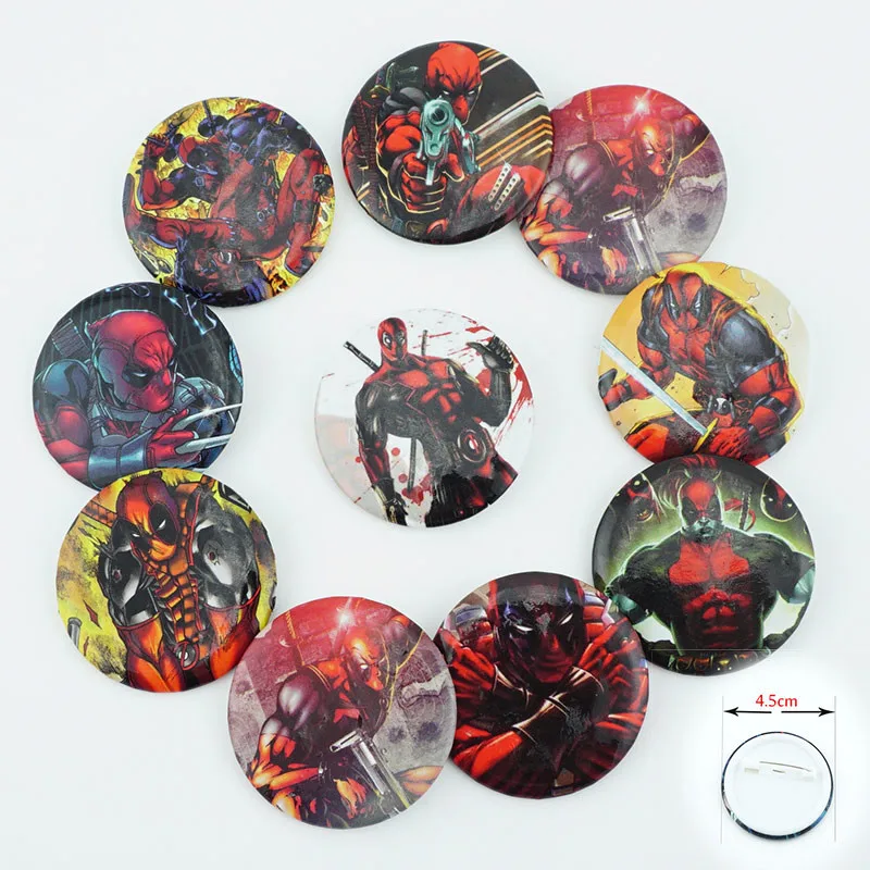 

10Pcs/Set Movie Deadpool Super Hero Figure Pins Brooches Badges Chest Ornament Cosplay Itabag Bag Clothing Accessoies Gift new