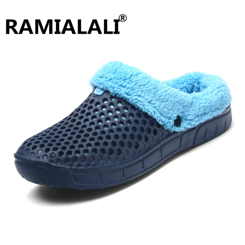 Ramialali/зимние теплые меховые мужские тапки для дома помещений; плюшевая домашняя обувь; мужская домашняя обувь для спальни; женские плюшевые тапочки из ЭВА