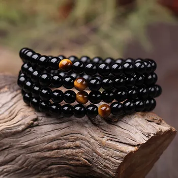 Bracelet Mala Oeil de Tigre avec 108 perles en Onyx noir