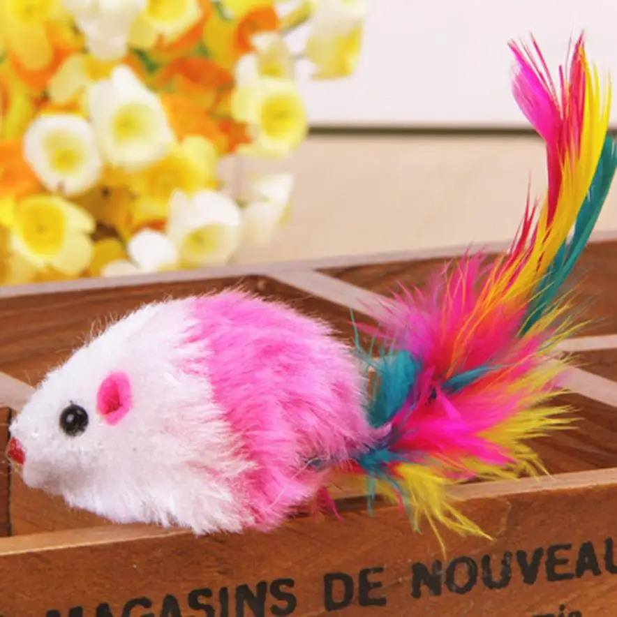 New Qualified 3PCS Furry Mouse Cat Kitten Real Fur Gravel Sounds Cute