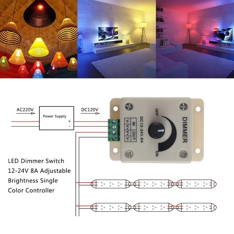 Светодиодный диммер 12-24 В 8A Регулируемая яркость лампы полосы драйвер Одноцветный светильник контроллер питания