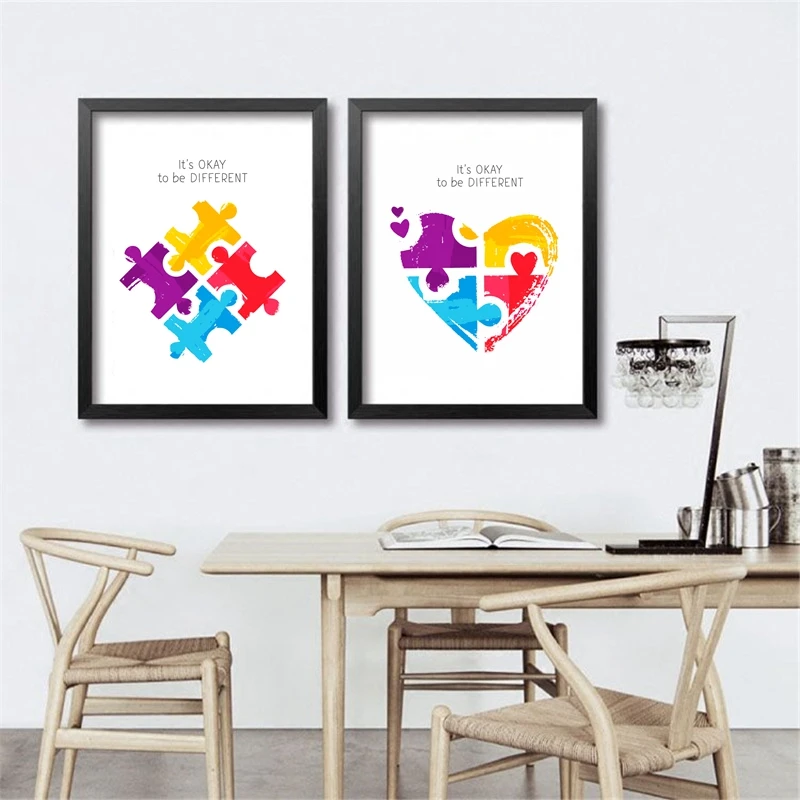 

It's OKAY To Be Different Autism Awareness Quote Art Print Wall Pictures , Autism Awareness Canvas Painting Poster