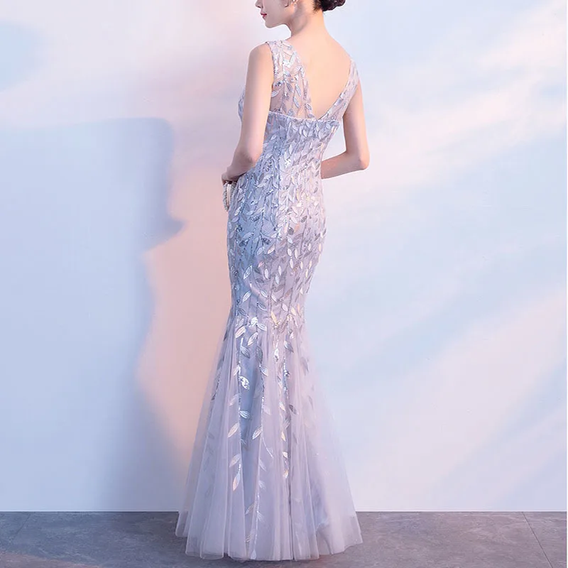 Кружевное Открытое платье русалки, женское Модное Длинное платье с блестками, Ципао с круглым вырезом, платье Cheongsam для азиатской невесты, свадебное вечернее платье