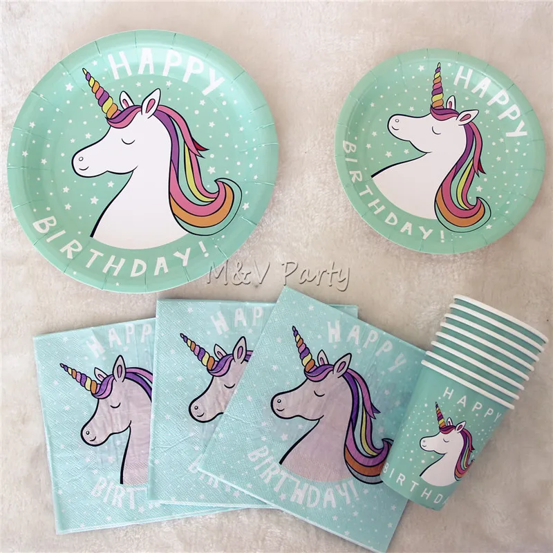 

Unicorn Theme Birthday Party Tablewear Birthday Plate Cup Napkins Wedding Birthday Party Suppliers Decorations