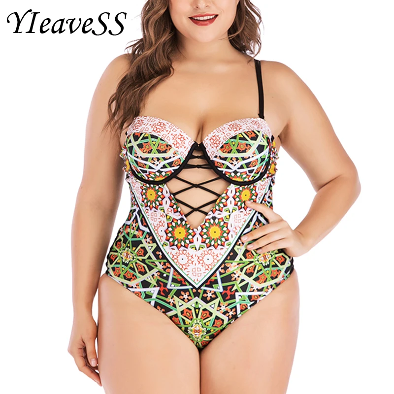 One Piece Swimsuit Plus Size Swimwear Women Push Up Bathing Suit WITH Wire Monokini Bodysuit Beach Wear High Cut Swim Suit