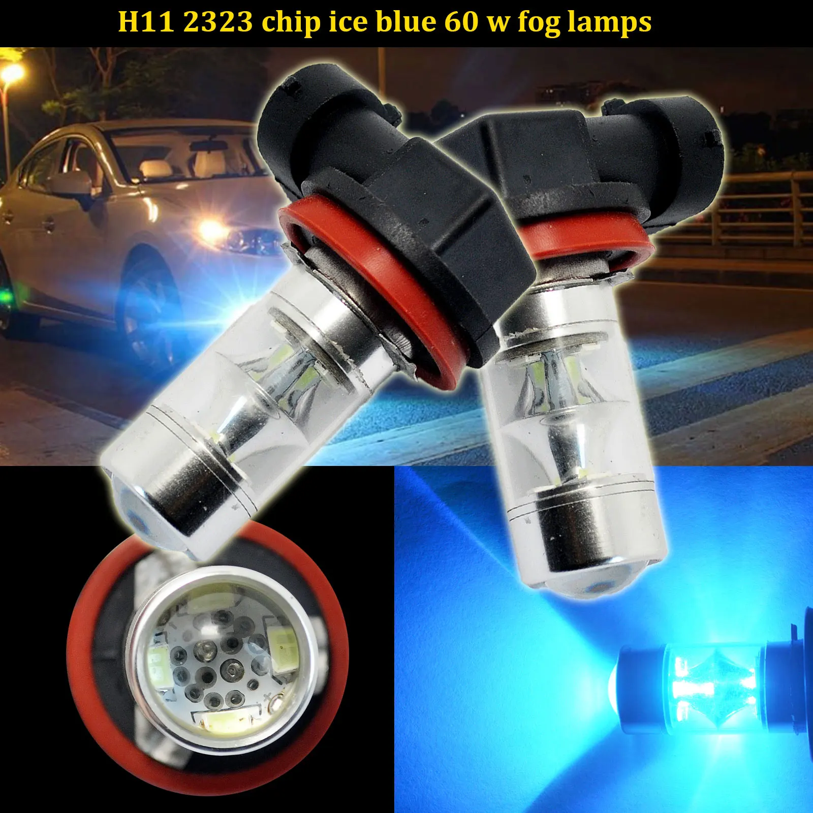 

2pcs Car H11 H8 Ice Blue 12-SMD 2323 Car LED Fog Driving Light 60W High Power Bulb
