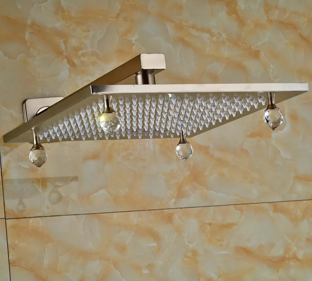 

Crystal 10" Brushed Nickel Rain Bathroom Shower Head Wall Mount Shower Arm