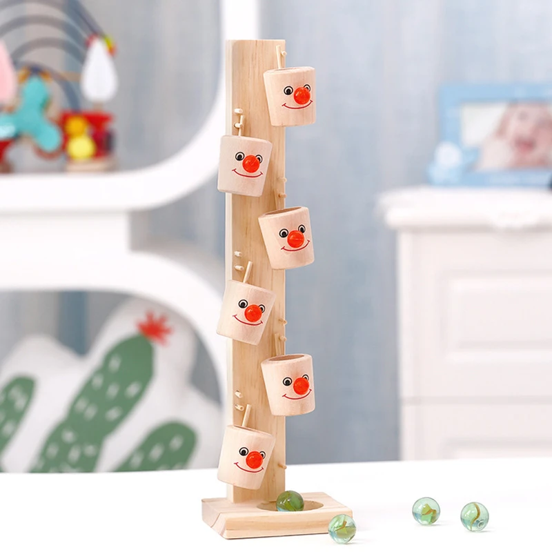 

Wooden Blocks Cute Clown Pour Ball Station Gravity Flip Learning Resource Educational Natural Wood Toy For Child's birthday Gift