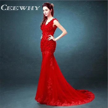 

Appliques V-Neck Floor-length Vestido de Festa Court train Sexy Formal Prom Party Gowns Elegant Long Mermaid Evening Dresses
