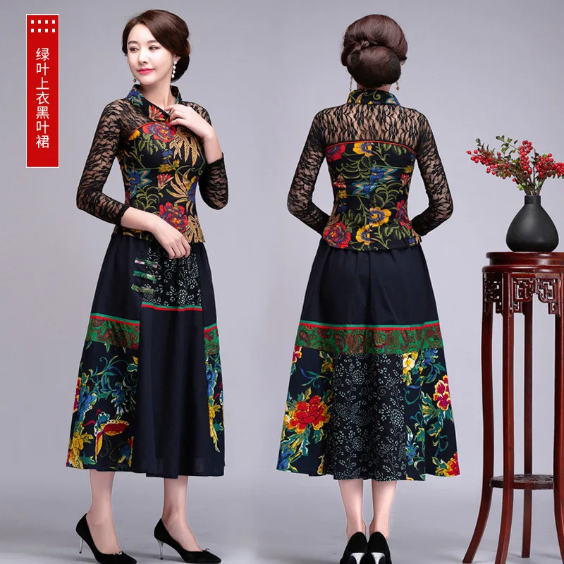 Модный комплект из двух предметов, элегантная одежда 2019 в китайском стиле для женщин, плюс размер 6XL, печать лен хлопок, костюм Тан