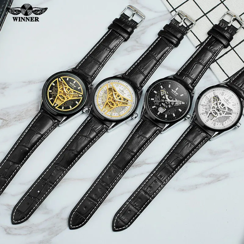 Часы скелетоны WINNER Мужские механические брендовые наручные Модные подарочные с