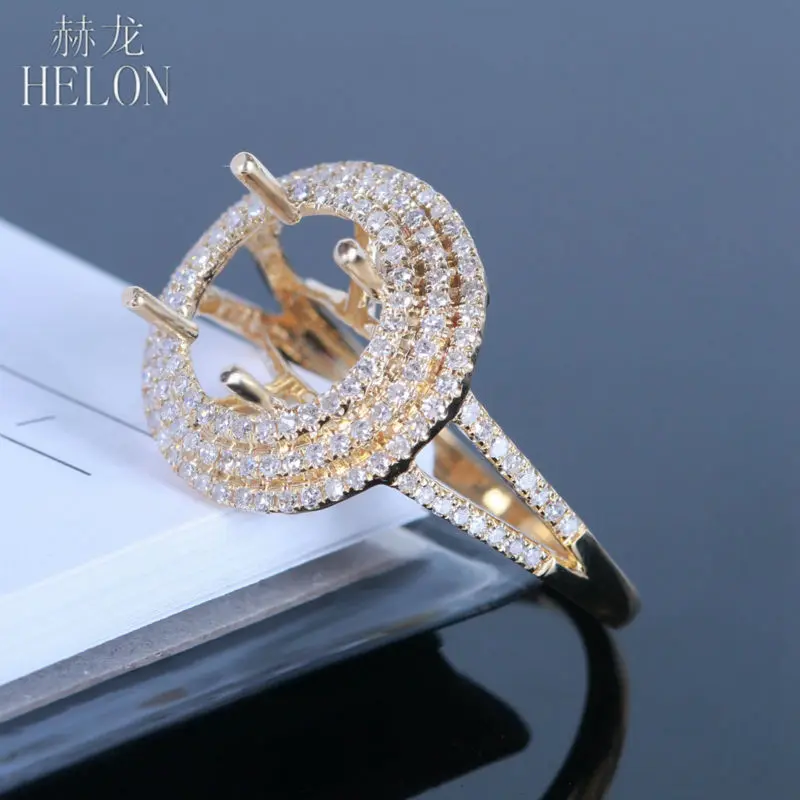HELON 9 мм Круглый Проложить o.56ct натуральные бриллианты женское кольцо Твердое 14 к желтое золото полукрепление обручальное свадебное Ювелирное кольцо