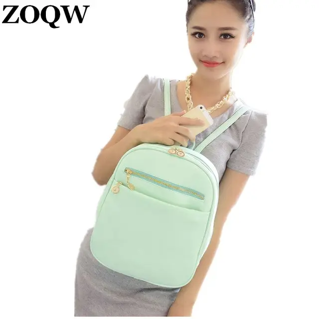 2018 Fashion Women's Leather Backpacks Student Schoolbag Candy Color