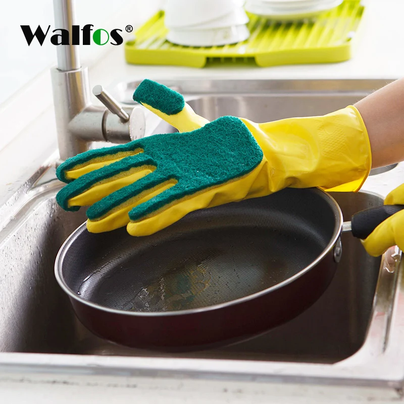

WALFOS Creative Washing Cleaning Gloves Garden Kitchen Dish Sponge Fingers Rubber Household Cleaning Gloves for Dishwashin
