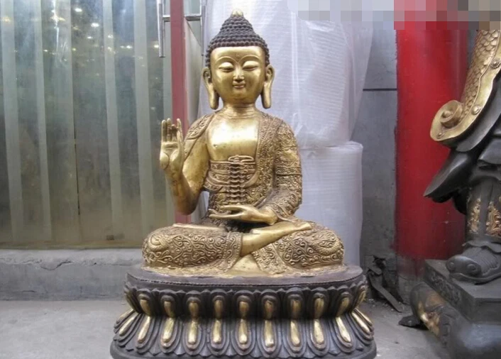 

USPS to USA S2697 Tibet Bronze Copper Gilt Buddhas Robe Shakyamuni Hand hold pagoda Buddha statue