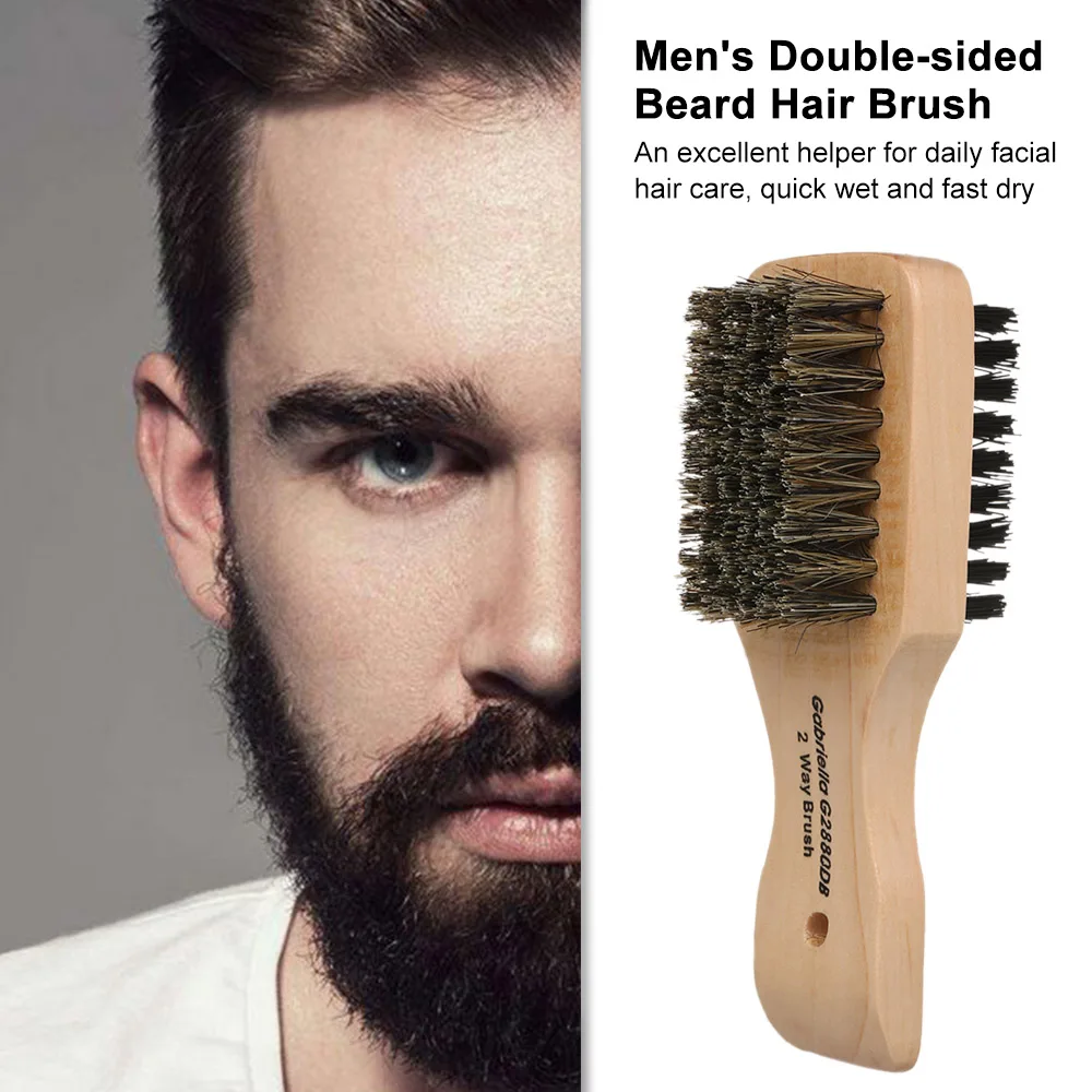 Men's Beard Hair Brush Wood Handle Shaving Brush Men Mustache Brushes Comb Double-sided Facial Hair Brush