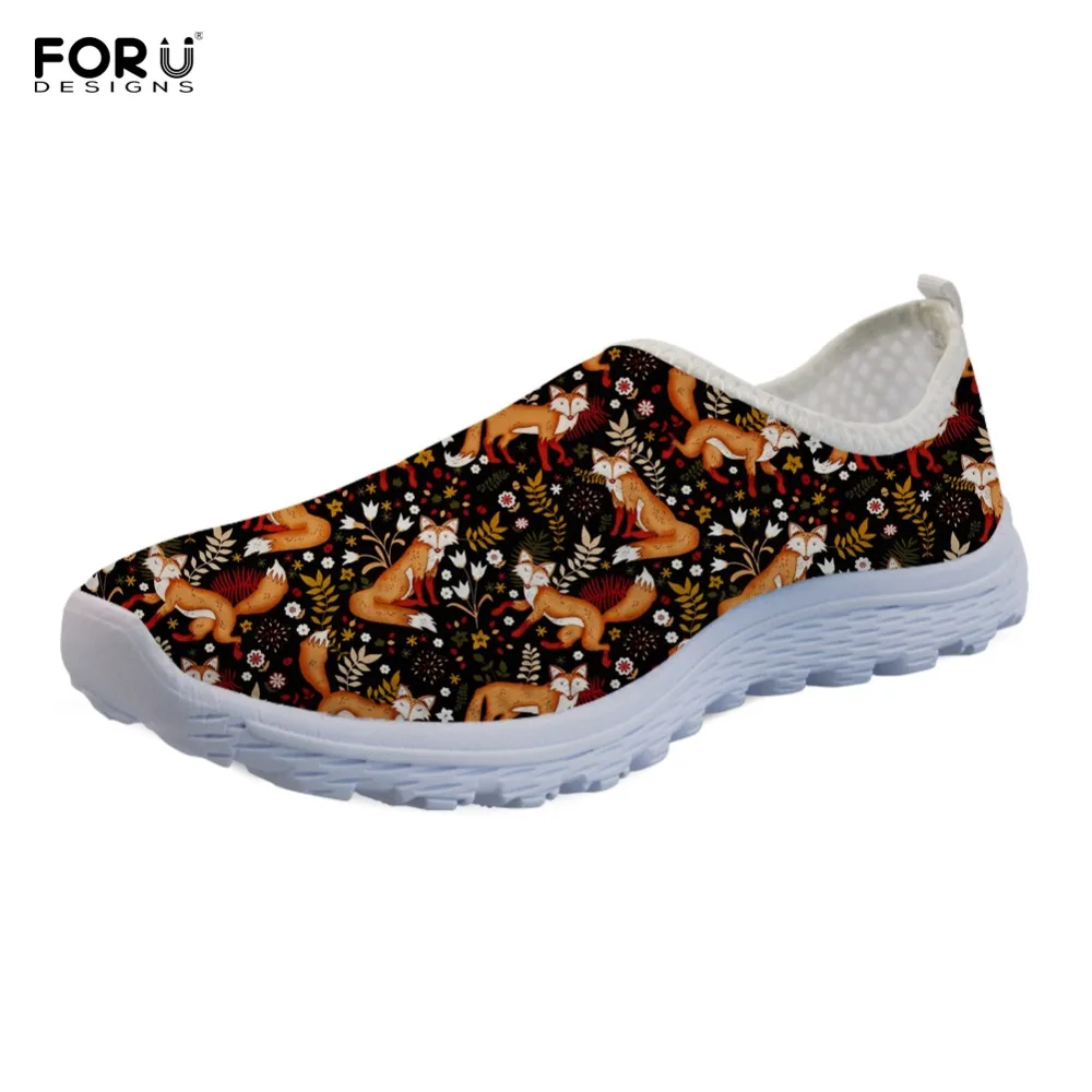 

FORUDESIGNS Fashion Girls Mesh Sneakers Cute Fox Printing Women Summer Flats Female Lightweight Casual Walking Beach Flats Shoes