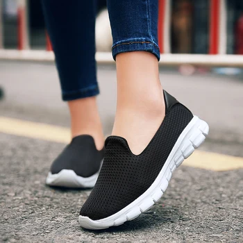

COOTELILI Women Sneakers Platform Casual Shoes Woman Flats Slip on Breathable Loafers Ladies Black Gray Blue Plus Size 40 41 42