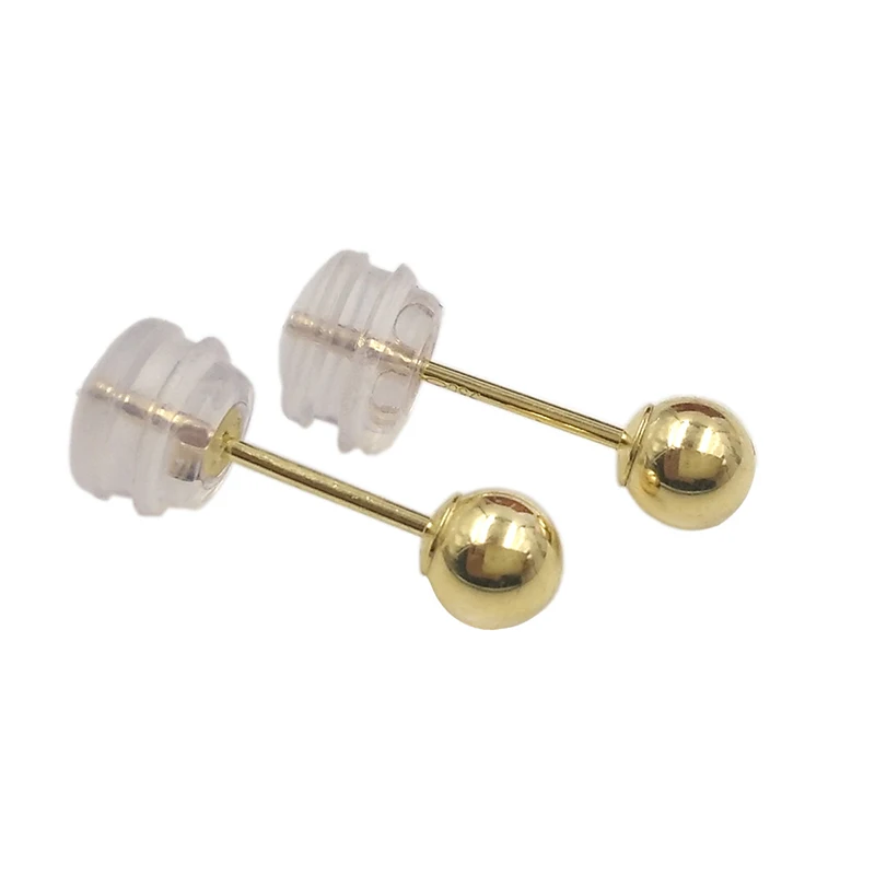 Klassieke Minimalistische Bal 18K Kraal Diameter 3 4 5Mm Optionele Echte Au750 Stud Oorbel Voor Dames Man Meisjes