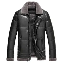 Кожаное пальто, пуховик из натуральной кожи, белый утиный пух, наполнитель, теплый мужской мех, шерстяной воротник, зимнее пальто из натуральной кожи, модное