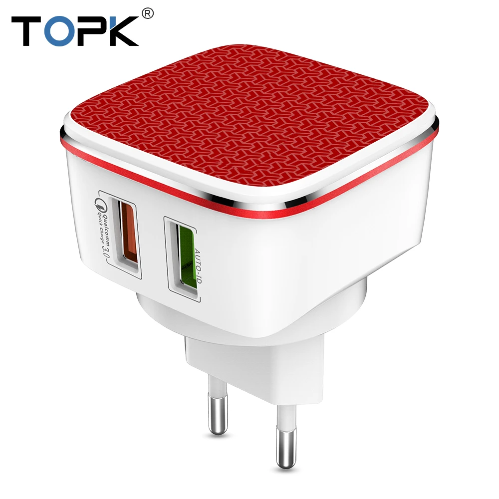 

TOPK Fast USB Charger 21W Quick Charge 3.0 Mobile Phone Charger Auto-ID Dual USB Wall Charger Adapter For Samsung Xiaomi Huawei